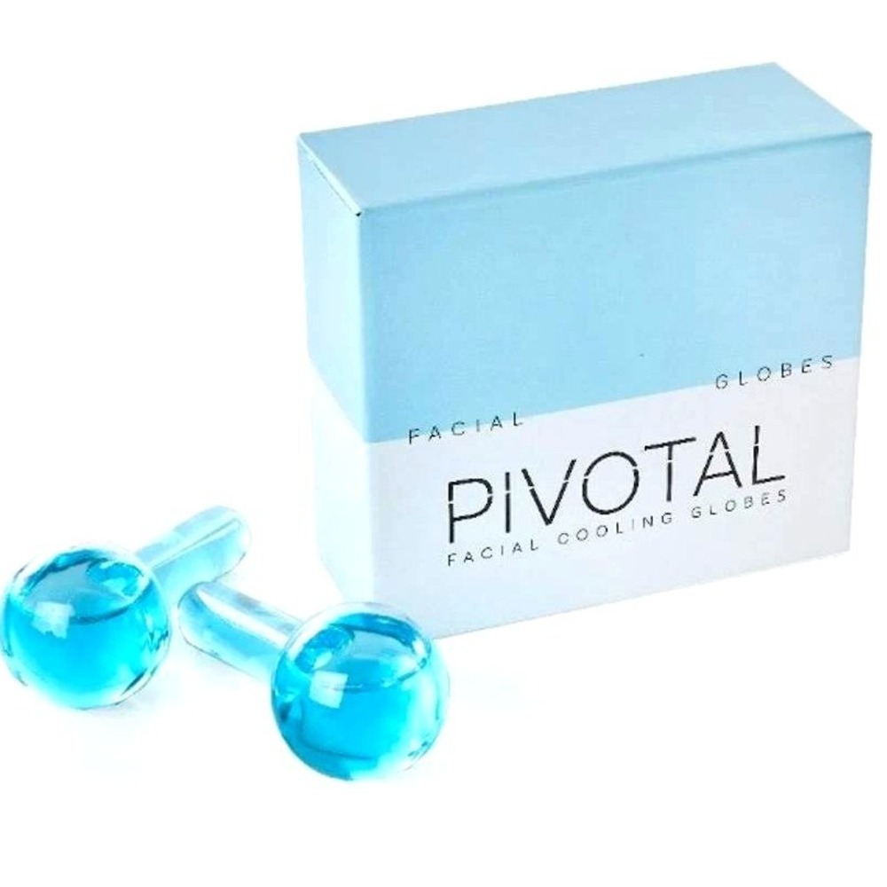 NEW Pivotal Facial Cooling Globes Borosilicate Glass Ice Roller Set Blue
